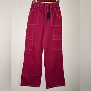 Forever 21 Burgundy wide leg cargo pants NWT extra small